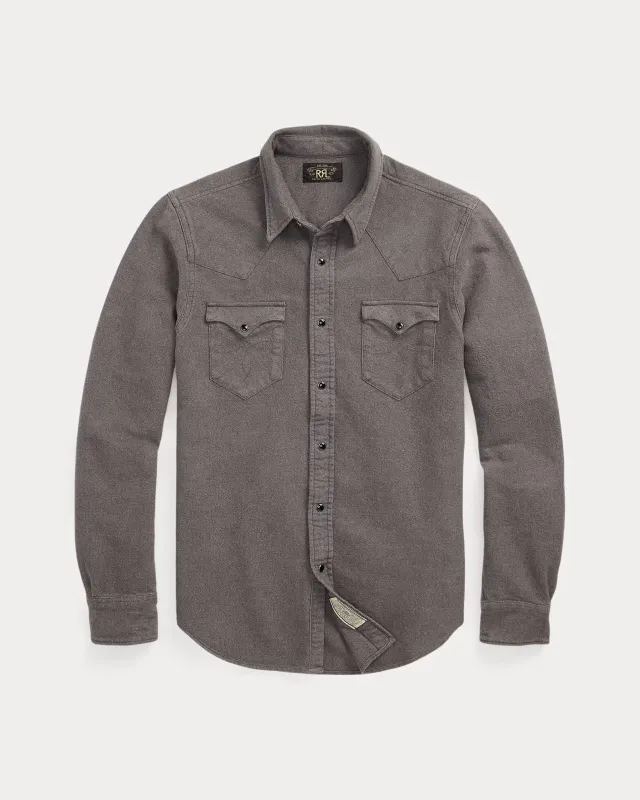 RRL Slim Fit Chamois Western Shirt - Heather Gray made by RRL