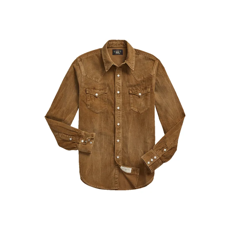 RRL Slim Fit Corduroy Western Shirt - Faded Tan made by RRL