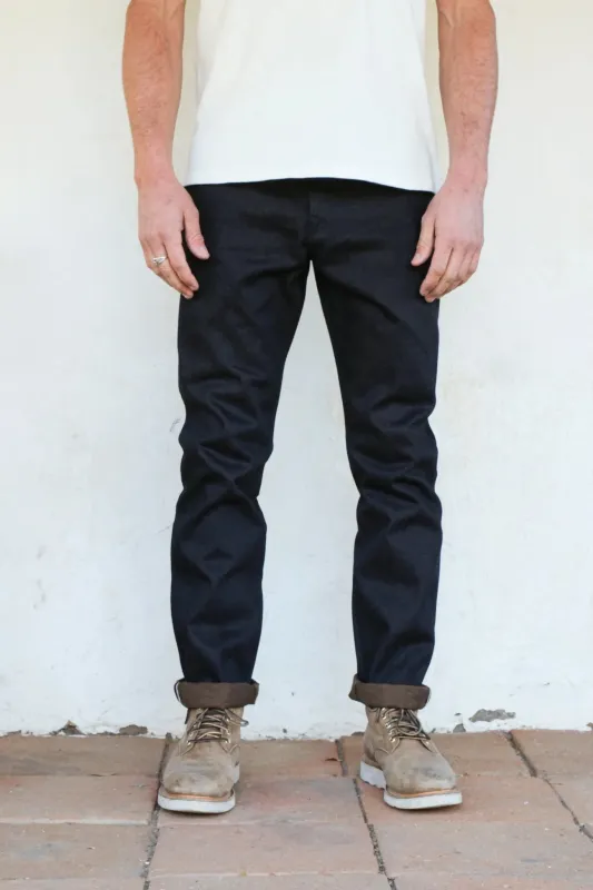 Freenote Cloth Avila Slim Taper 16oz Indigo Brown denim made by Freenote Cloth
