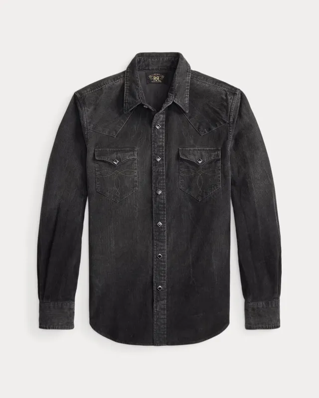 RRL Slim Fit Corduroy Western Shirt - Black made by RRL