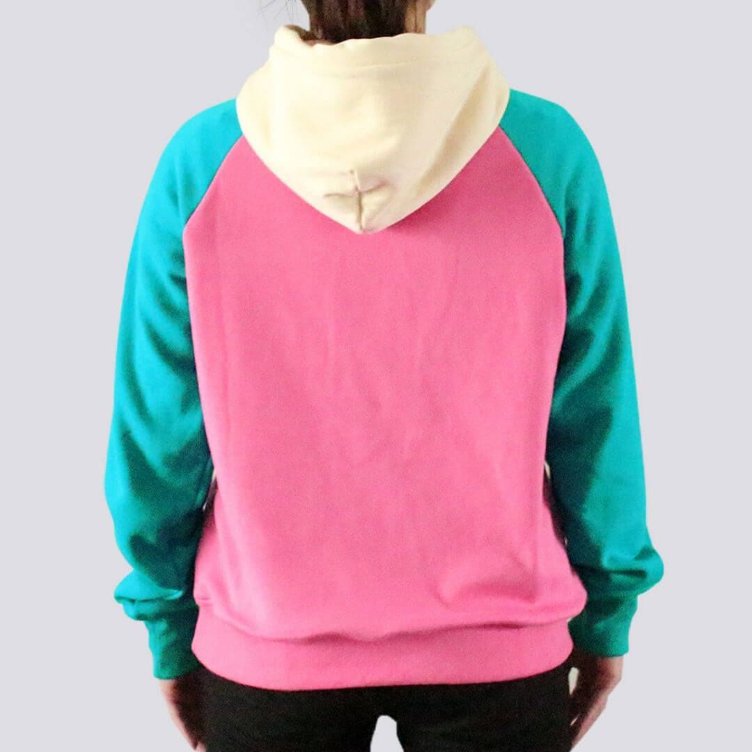 Pink Turquoise Cream Color Block Human Hoodie sold by Spark Paws product image thumbnail 3