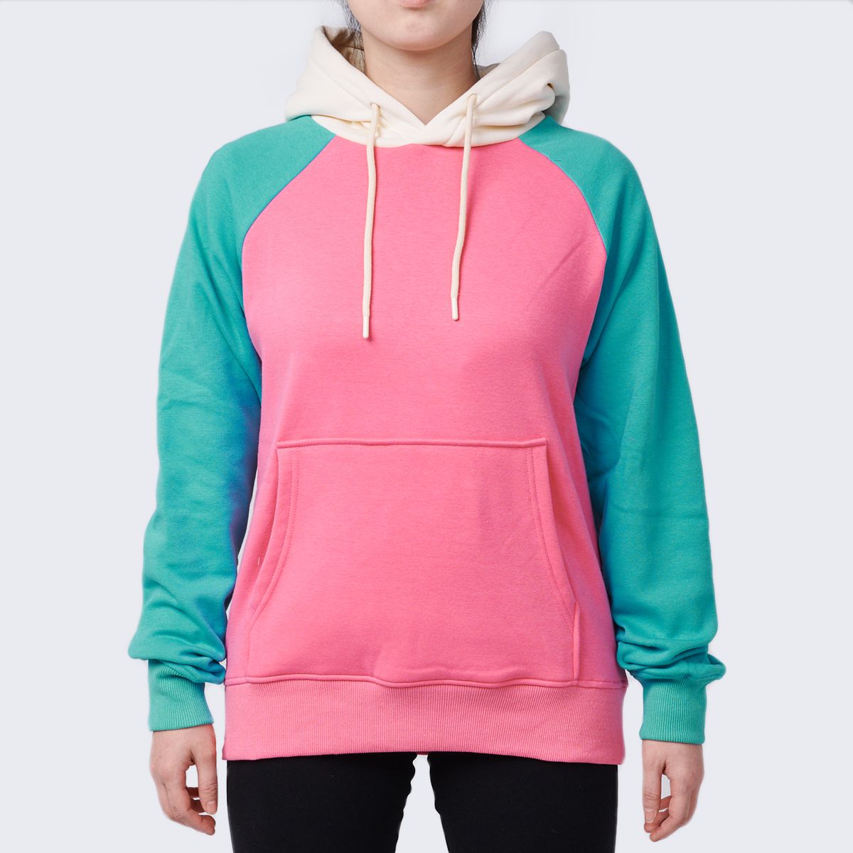 Pink Turquoise Cream Color Block Human Hoodie sold by Spark Paws product image thumbnail 2