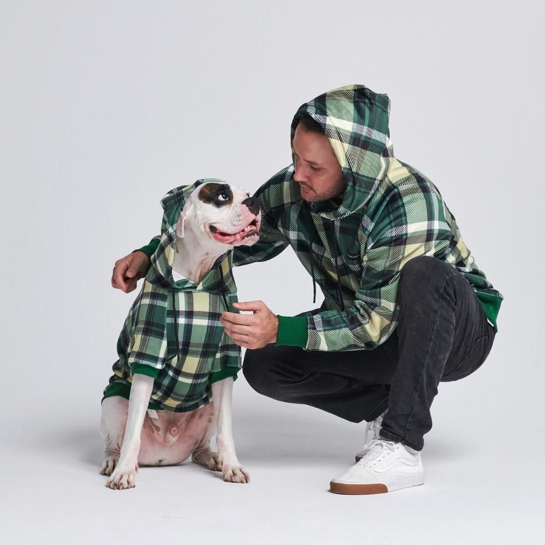Green Plaid Human Hoodie sold by Spark Paws