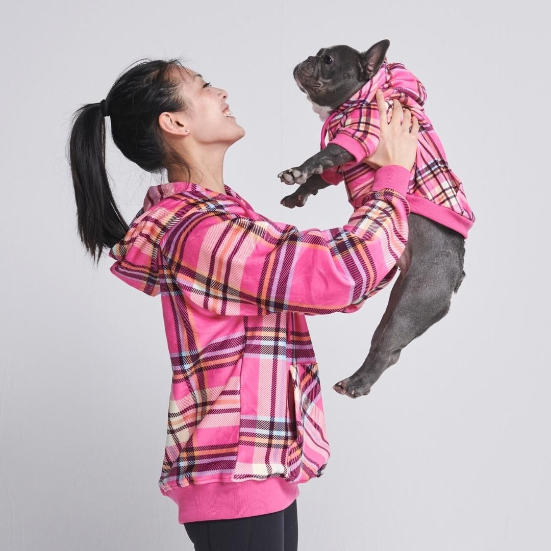 Pink Plaid Human Hoodie sold by Spark Paws