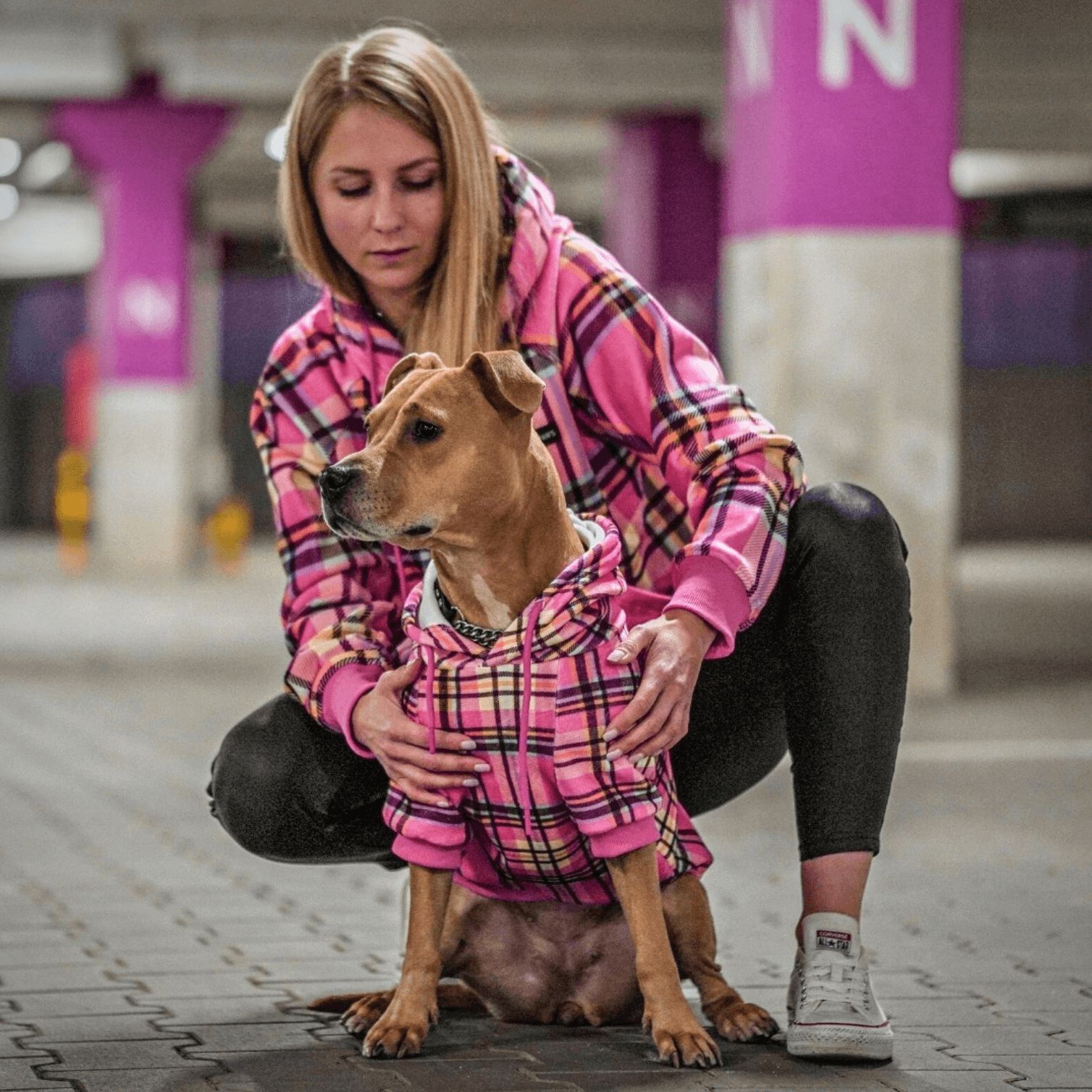 Pink Plaid Human Hoodie sold by Spark Paws product image thumbnail 3