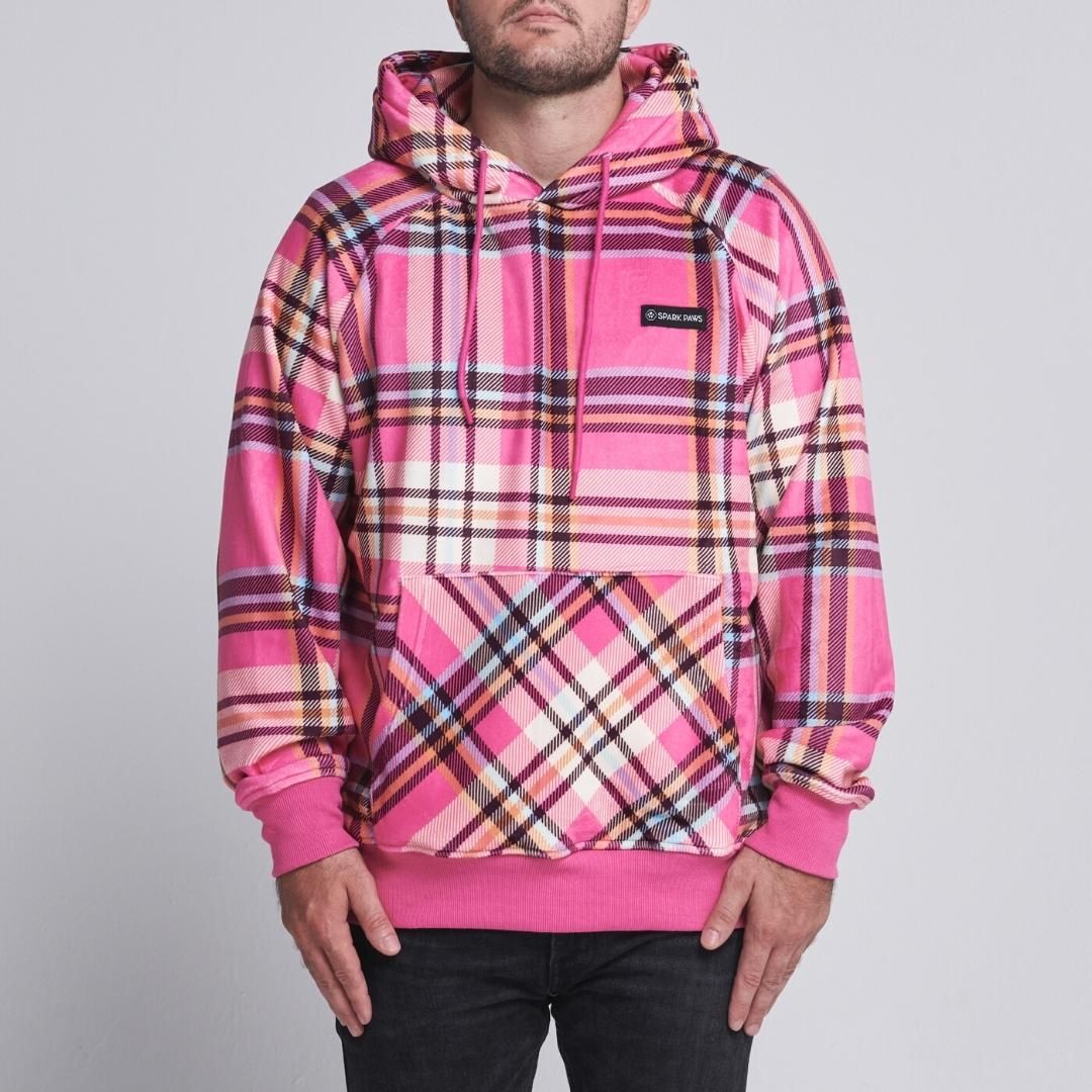 Pink Plaid Human Hoodie sold by Spark Paws product image thumbnail 2