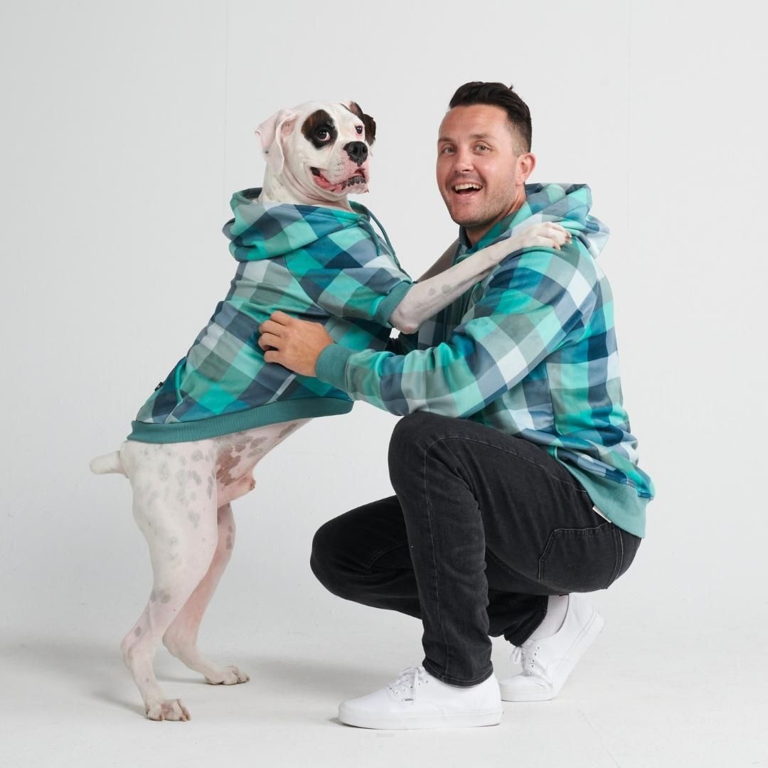 Velvet Human Hoodie - Turquoise Checkered sold by Spark Paws product image thumbnail 3