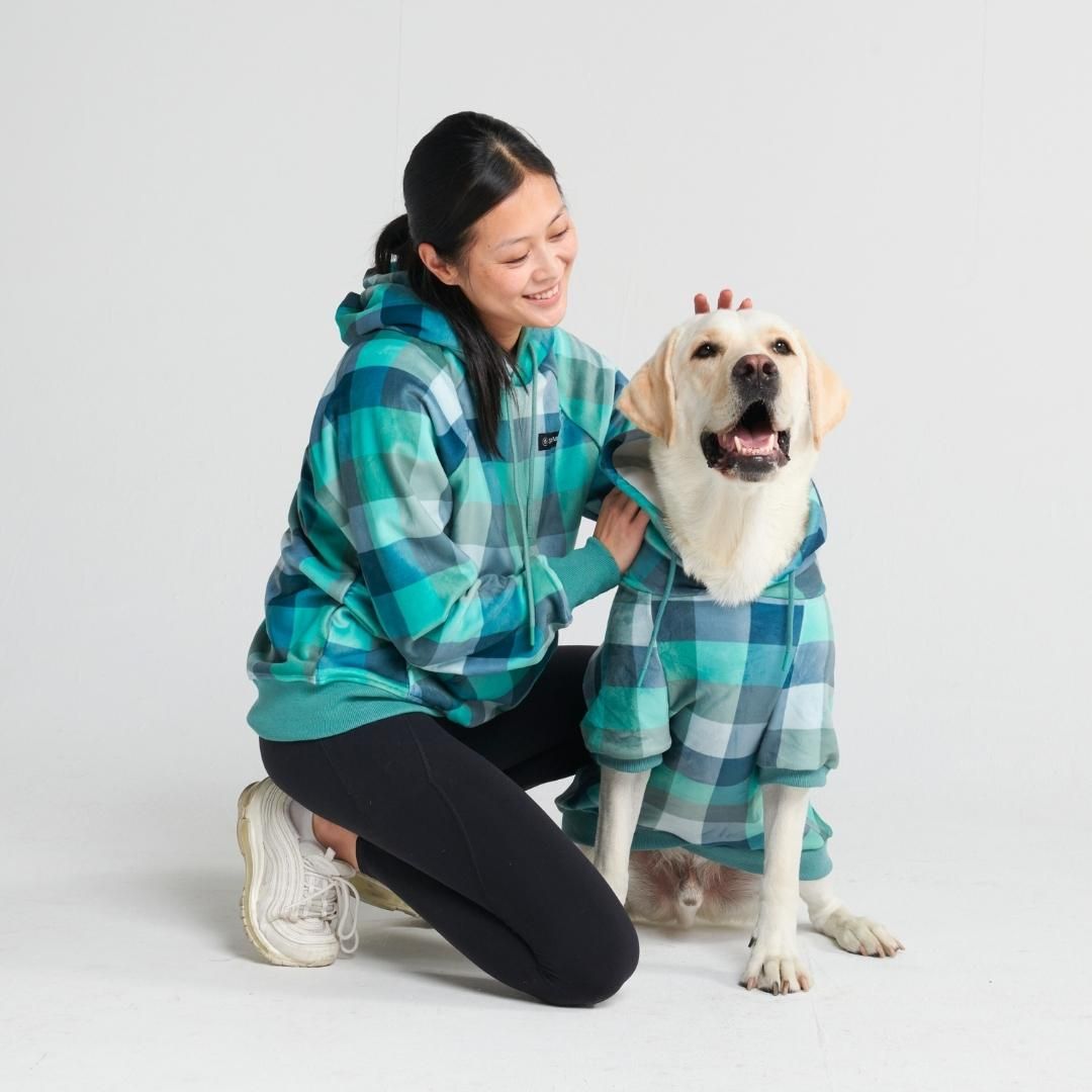 Velvet Human Hoodie - Turquoise Checkered sold by Spark Paws