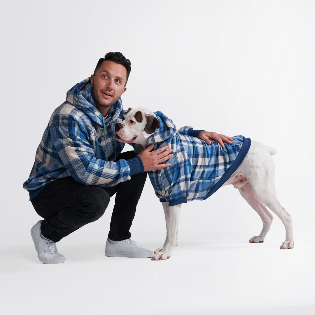 Blue Plaid Human Hoodie sold by Spark Paws