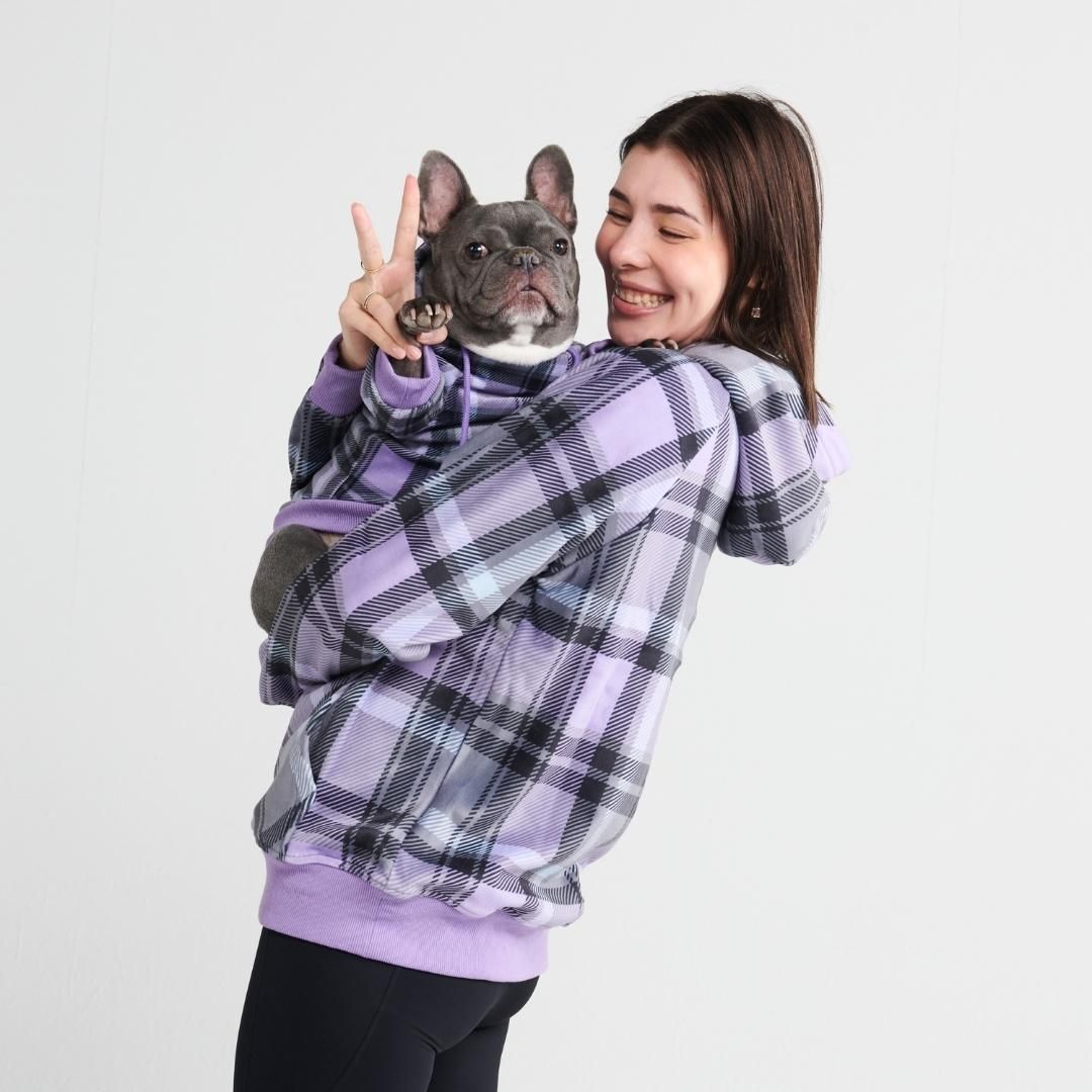Purple Plaid Human Hoodie sold by Spark Paws product image thumbnail 3