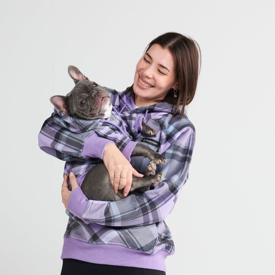 Purple Plaid Human Hoodie sold by Spark Paws product image thumbnail 2