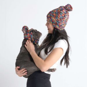 Human Pompom Hat - Kaleidoscope sold by Spark Paws