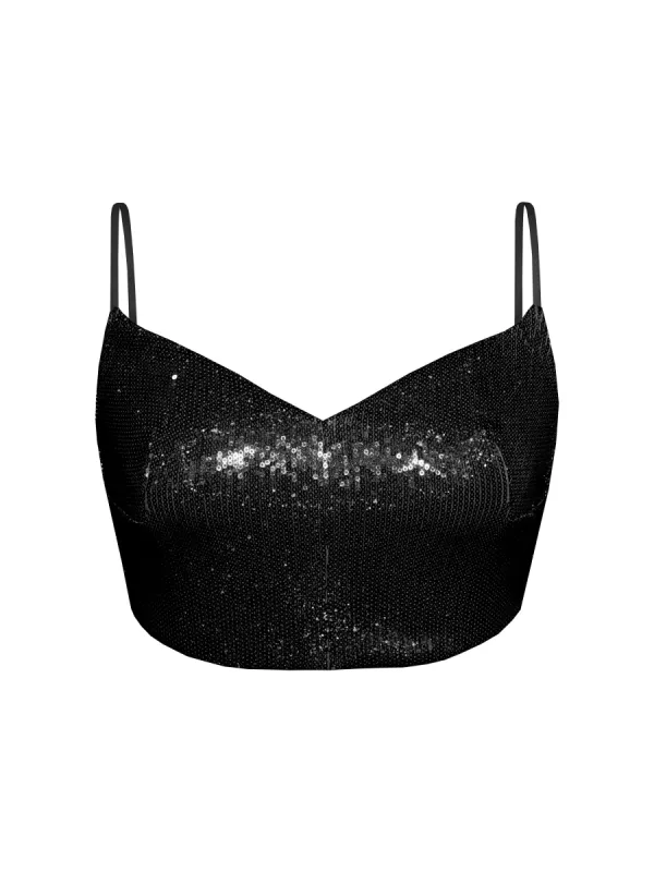Sequined Crop Top with Fine Straps sold by L’momo