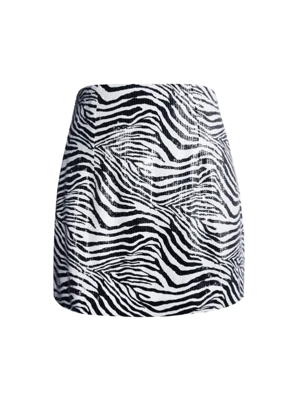 Sequined Zebra Print Mini Skirt sold by L’momo