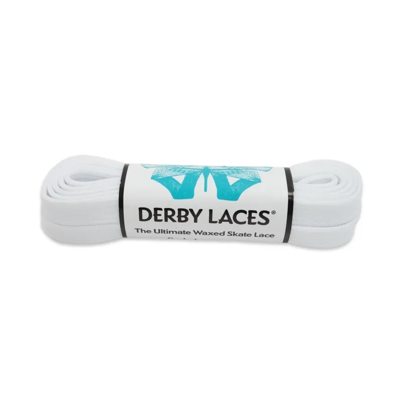 DERBY LACES - WAXED - WHITE -  45 inch (114 cm) 1 cm Wide (THICK LACE) sold by Them Skates