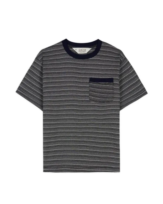 Zig Zag Stripe Short Sleeve Mockneck T-shirt - Black made by Brain Dead