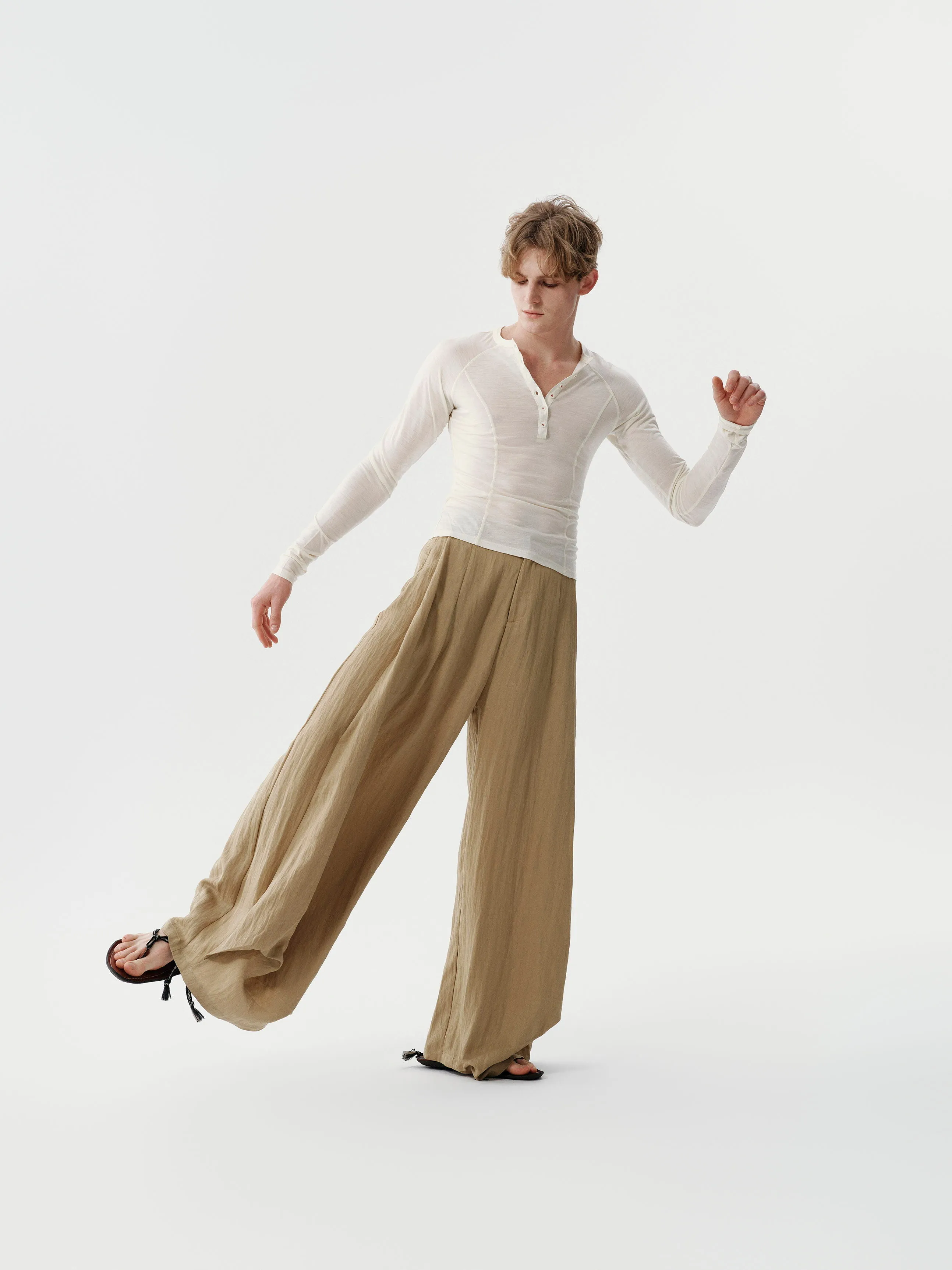 Drape Pleated Pants — Sand Beige sold by YHONE product image thumbnail 4
