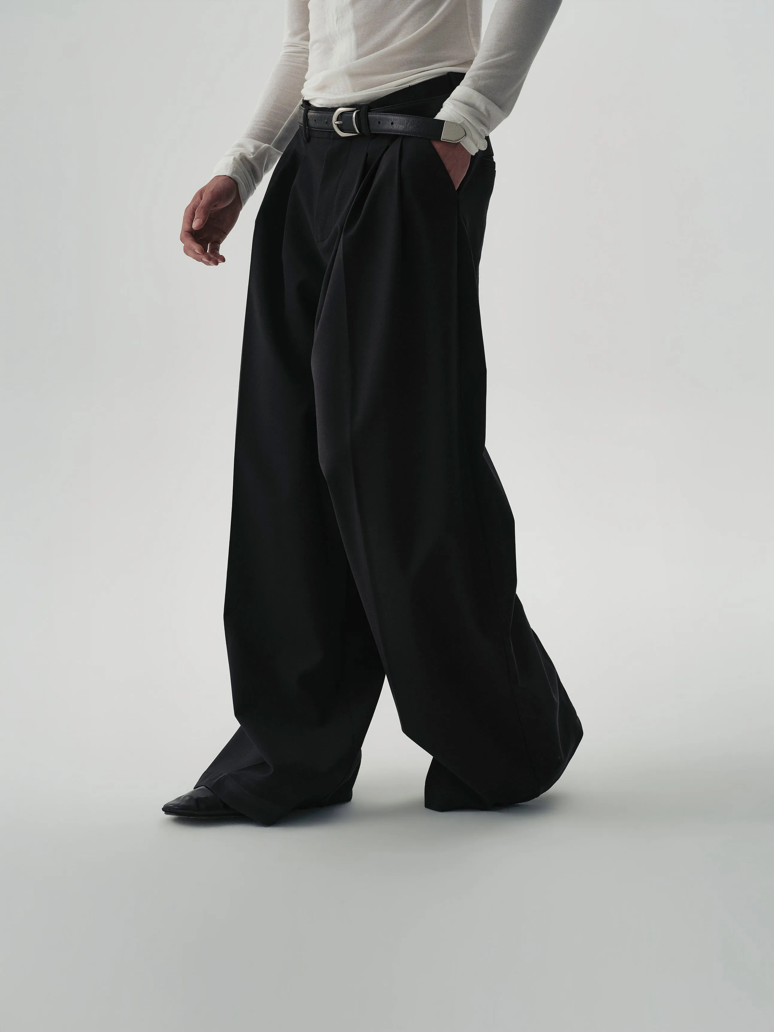 Triple-Pleat Wide Trousers sold by YHONE product image thumbnail 4