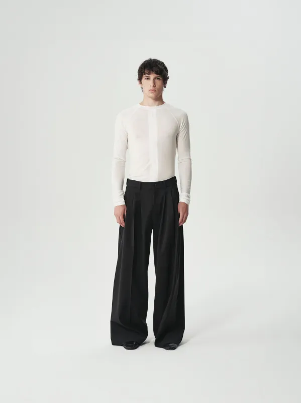 Triple-Pleat Wide Trousers made by YHONE