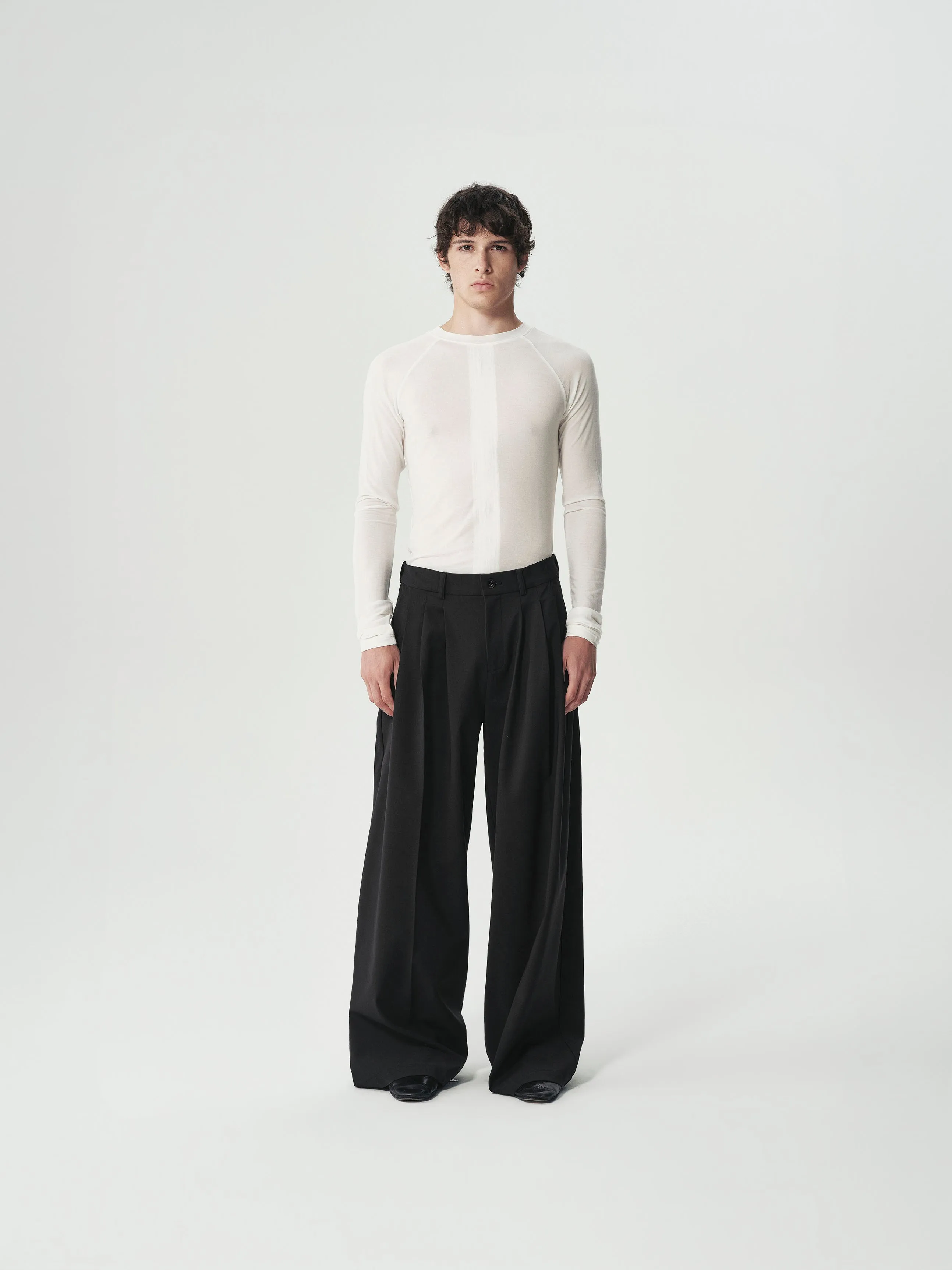 Triple-Pleat Wide Trousers sold by YHONE