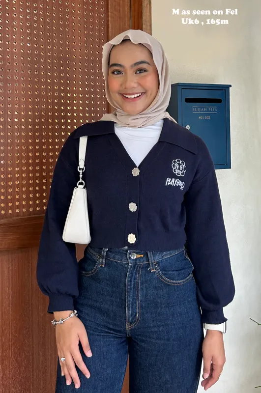 Navy Hoodie Lover Crop Cardigan sold by Playhood