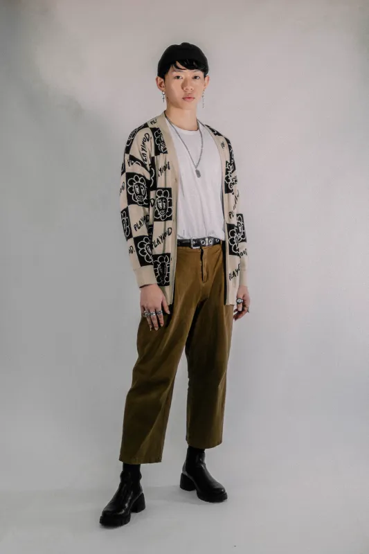 Checkered Hoodie Knit Cardigan sold by Playhood