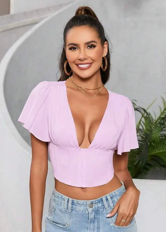 ruffle sleeve plunge corset top sold by Lemon Heaven