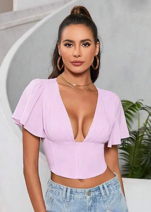 ruffle sleeve plunge corset top sold by Lemon Heaven product image thumbnail 3