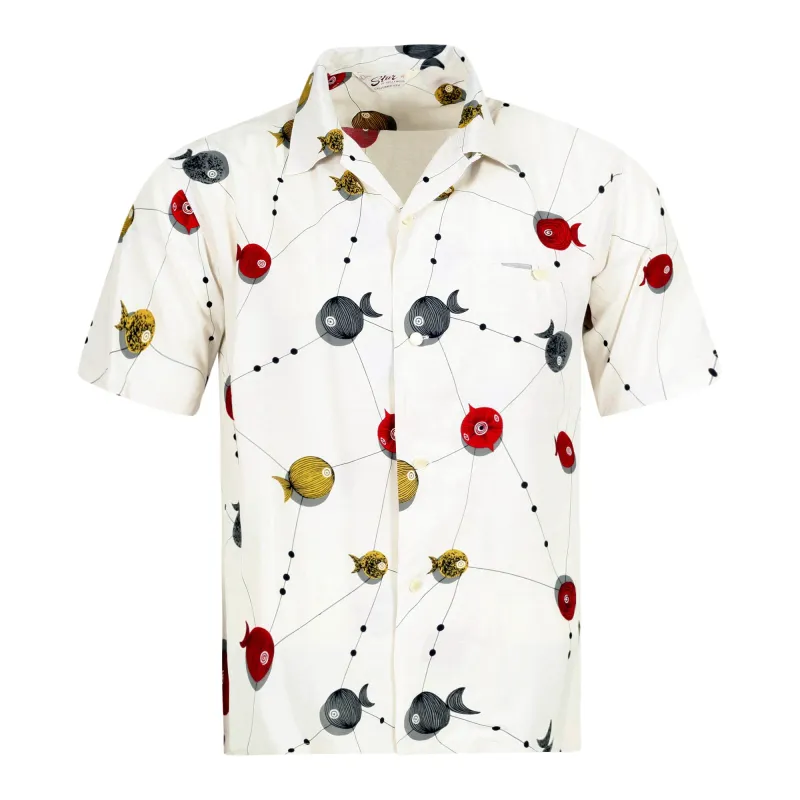 Atomic Fish Print SH38128 Off White Star of Hollywood Shirt SoH10099 sold by Sugar Cane
