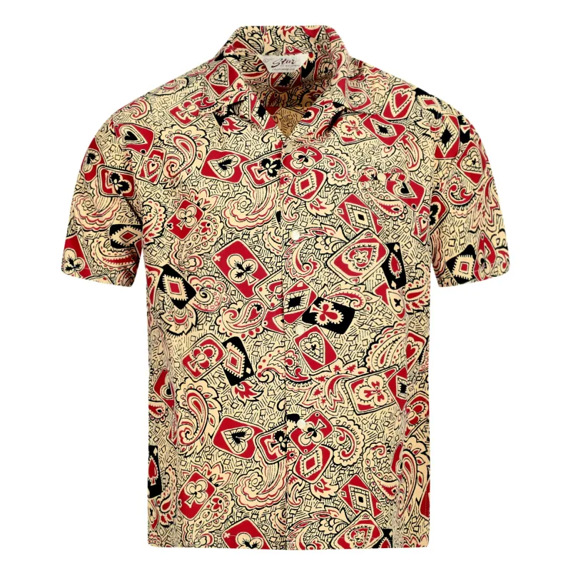 Playing Card and Paisley SH38127 Off White Hawaiian Shirt SoH10098 made by Sugar Cane