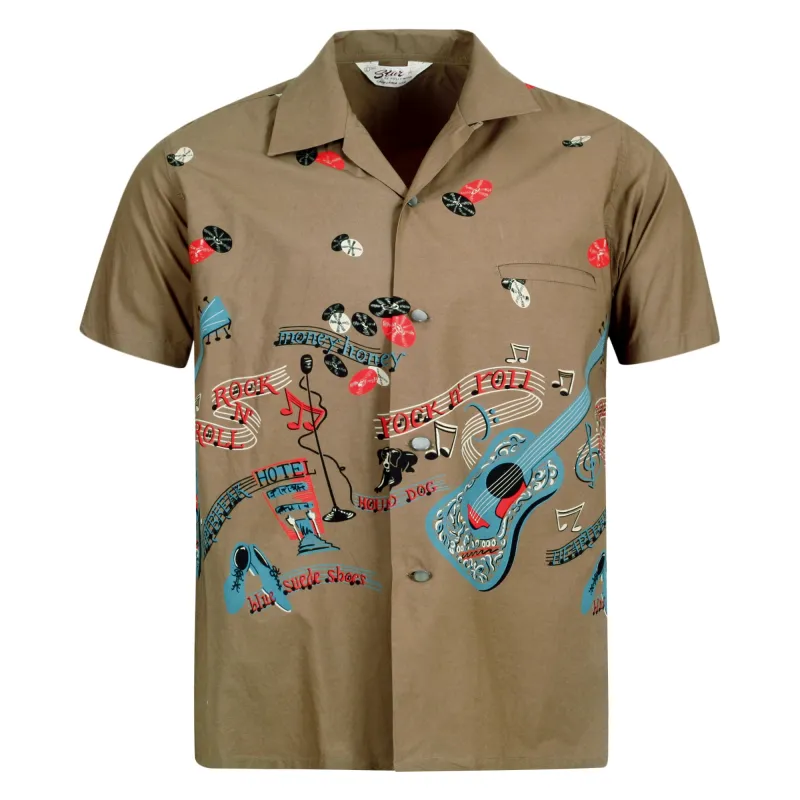 RockNRoll Guitar Print Star of Hollywood SH38117 Grey Shirt SoH10095 made by Sugar Cane