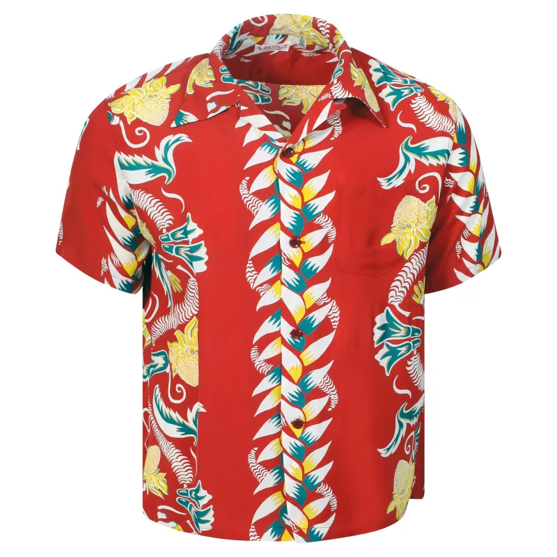 Shimmering Border Print SS38326 Hawaiian Shirt in Wine Red SURF11093 made by SUNSURF