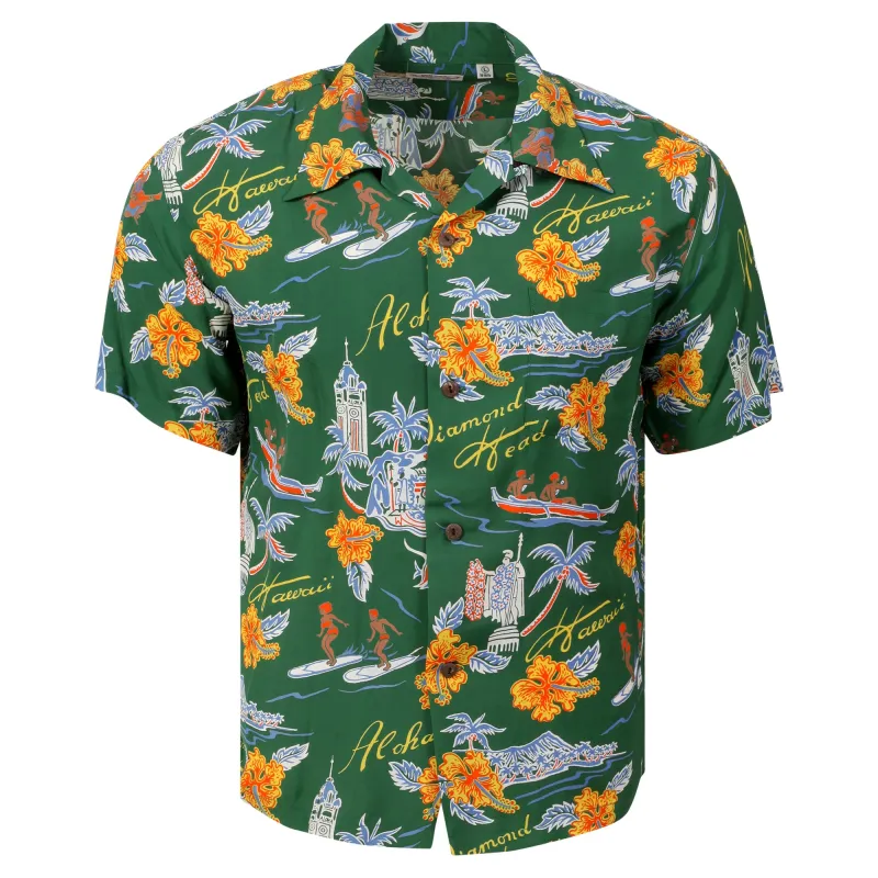 Aloha Hawaii Rayon Made SS38313 Green Hawaiian Shirt SURF11088 sold by Sugar Cane