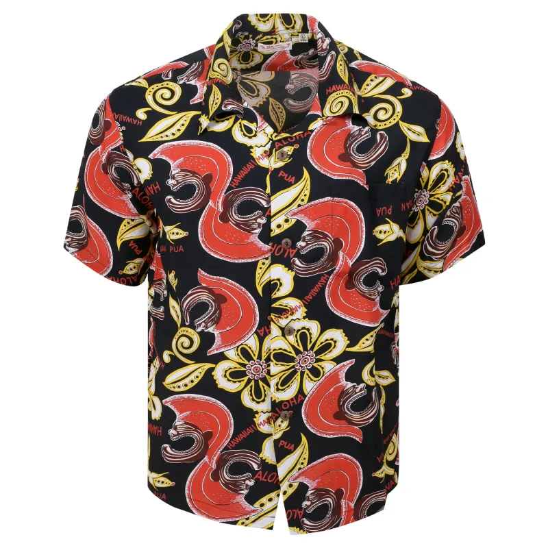 Mahiole Printed SS38333 Rayon Made Black Hawaiian Shirt SURF11097 made by SUNSURF