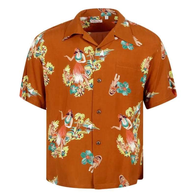 Being To Dance Hula Printed SS38033 Brown Hawaiian Shirt SURF10089 made by SUNSURF