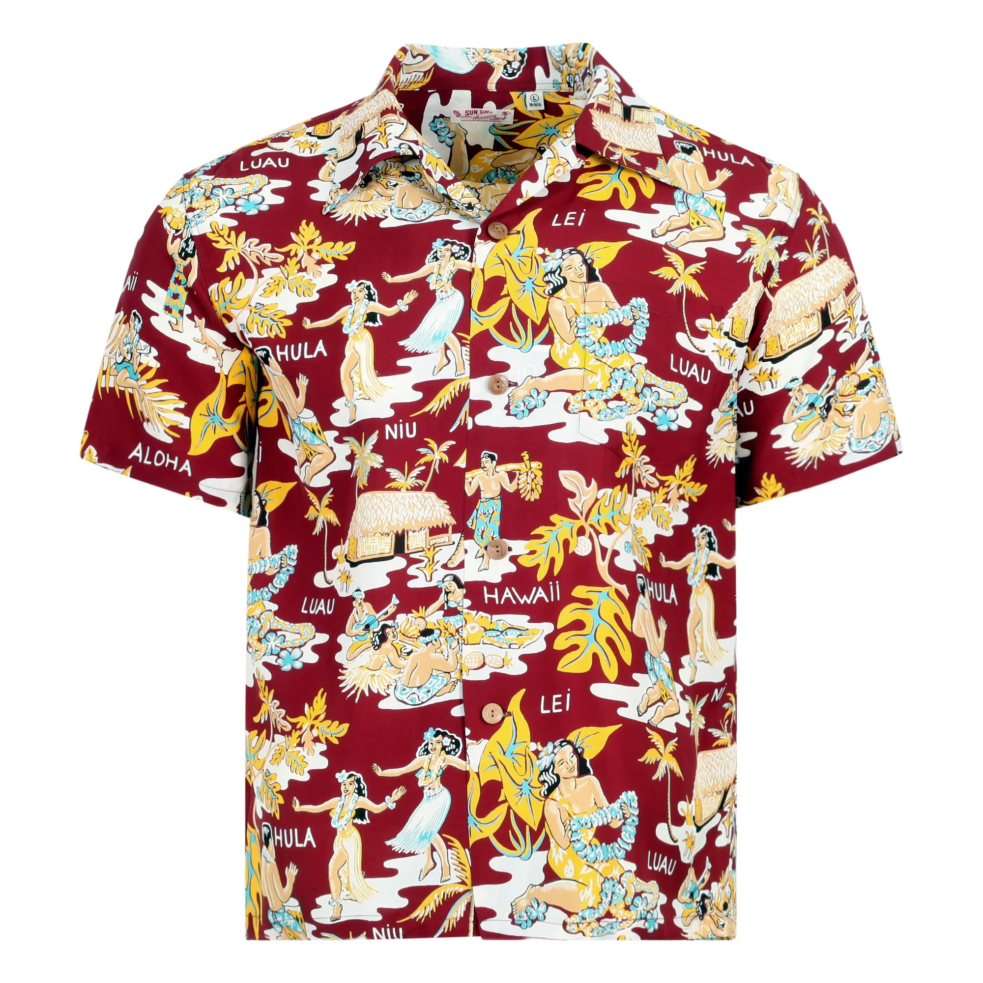 Wine Luau Printed SS38025 Hawaiian Shirt with Cuban Collar SURF10085 sold by Sugar Cane