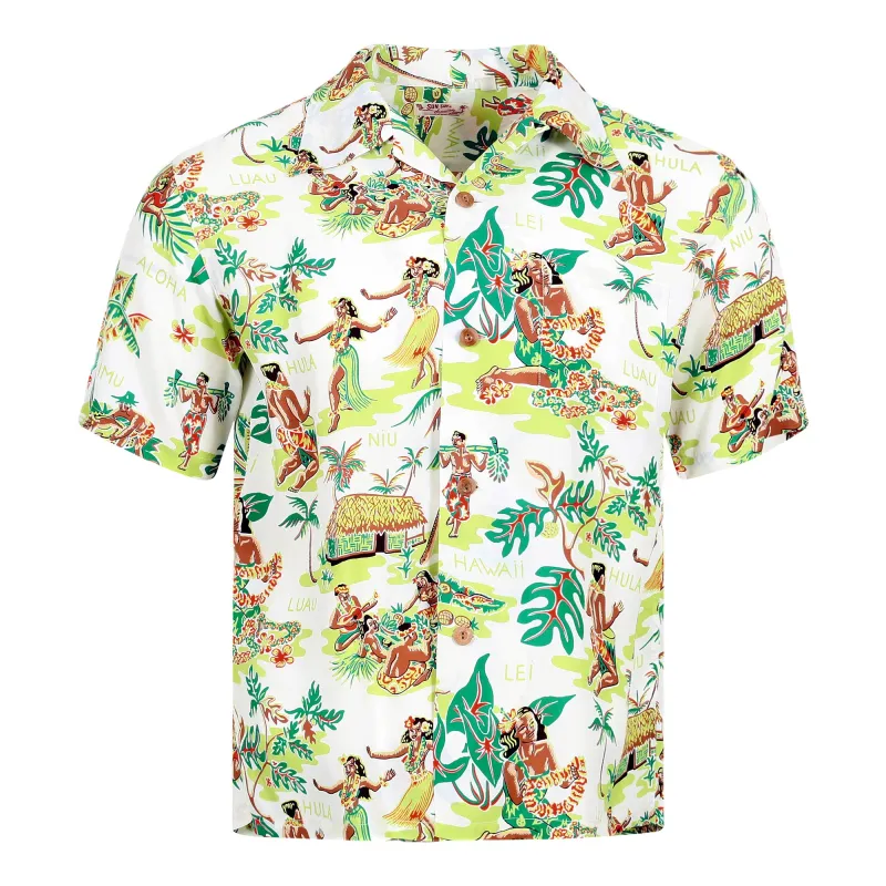 Off White SS38025 Luau Printed Short Sleeve Hawaiian Shirt SURF10084 made by SUNSURF