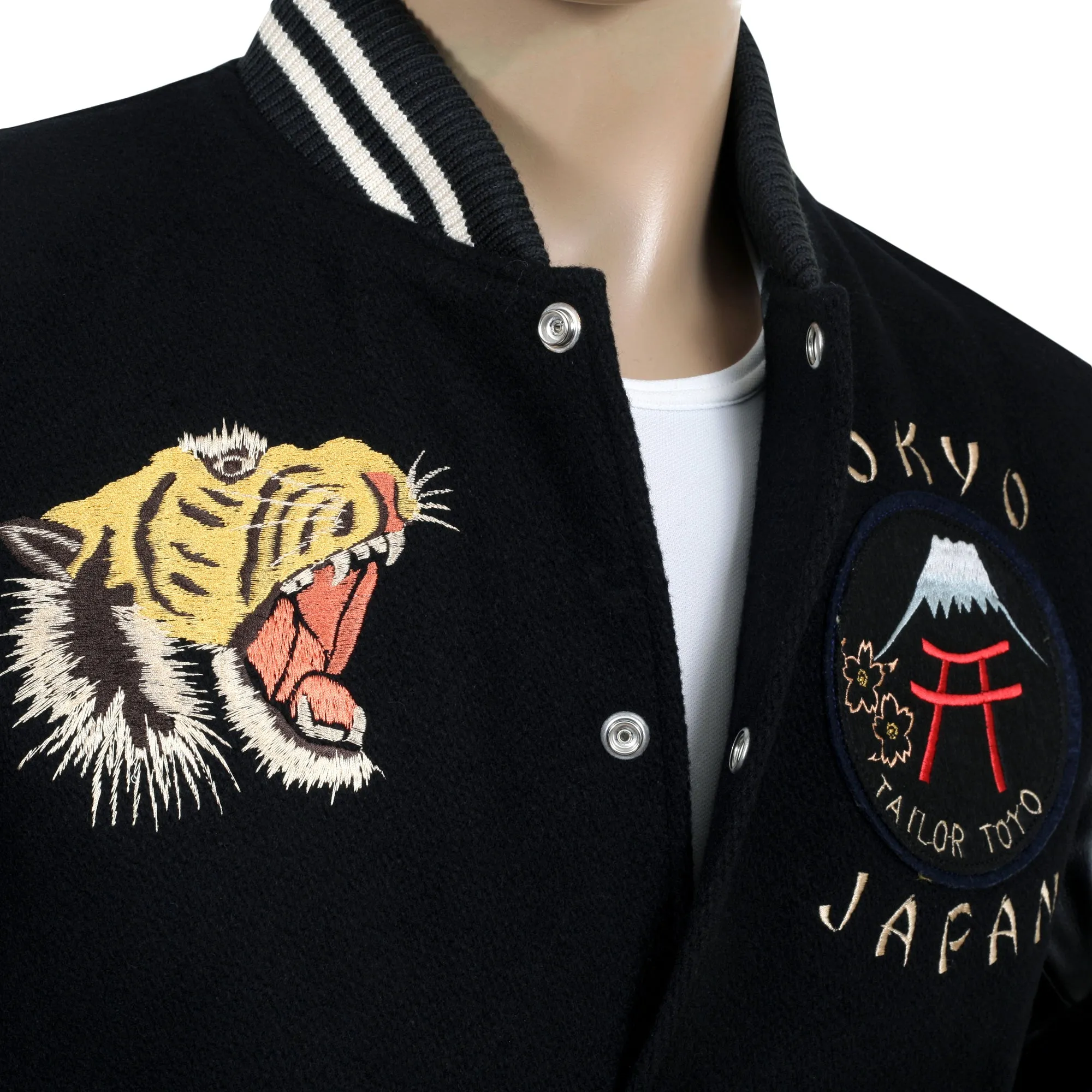 Black 30oz Melton Wool and Leather WV14215 Letterman Jacket WHIT9625 sold by Sugar Cane product image thumbnail 3