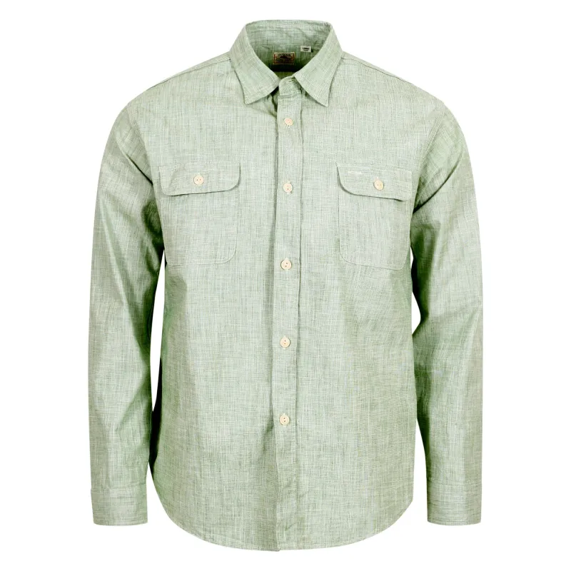 Woven Pin Check Soft Collar SC28094 Green Long Sleeve Shirt CANE10261 made by Sugar Cane
