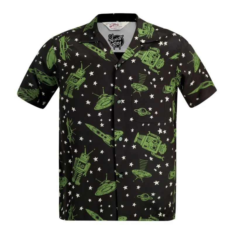 Vince Ray SH37591 Space Rockets Black Rayon Hawaiian Shirt SoH9044 sold by Sugar Cane