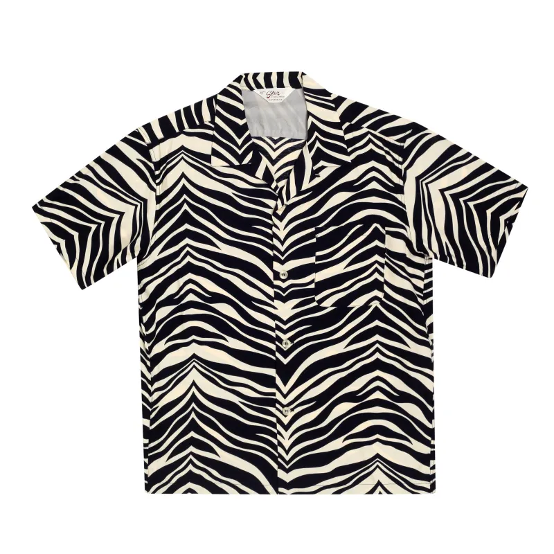 Short Sleeve SH37879 Rayon Zebra Printed Black Hawaiian Shirt SoH8663 made by Sugar Cane