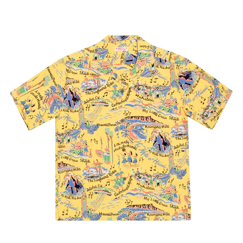 Song of Hawaii Printed SS37787 Rayon Yellow Hawaiian Shirt SURF9038 sold by Sugar Cane