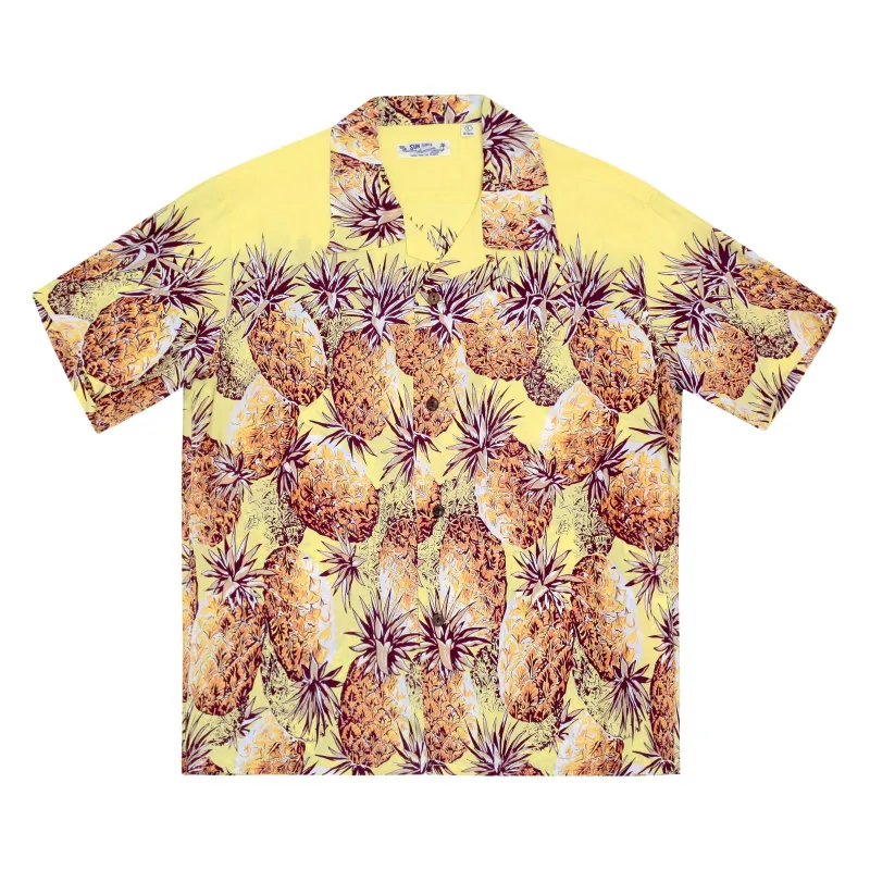 Mens Pineapple Printed SS36441 Rayon Yellow Hawaiian Shirt SURF7569 made by SUNSURF