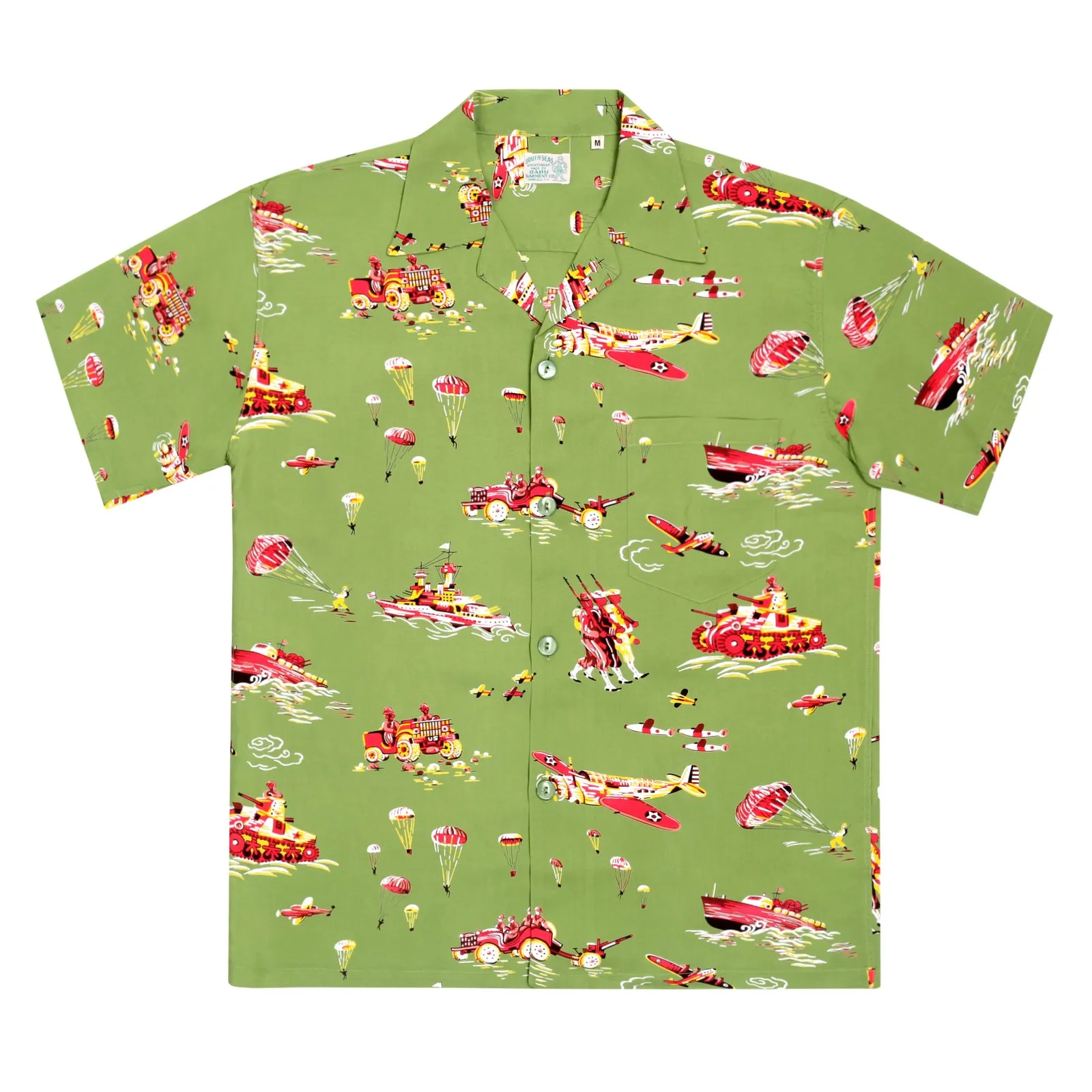 Oahu History of Troops Printed SS33876 Olive Hawaiian Shirt SURF7568 sold by Sugar Cane