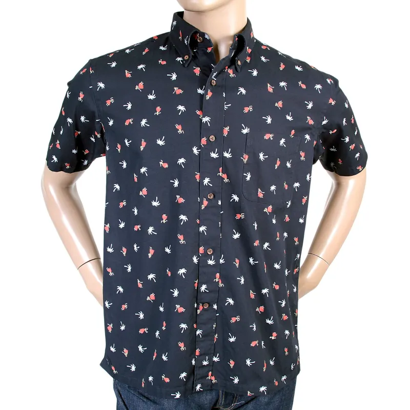 Navy Button Down SS36249 Hula Dancer Printed Oxford Shirt SURF3812 sold by Sugar Cane