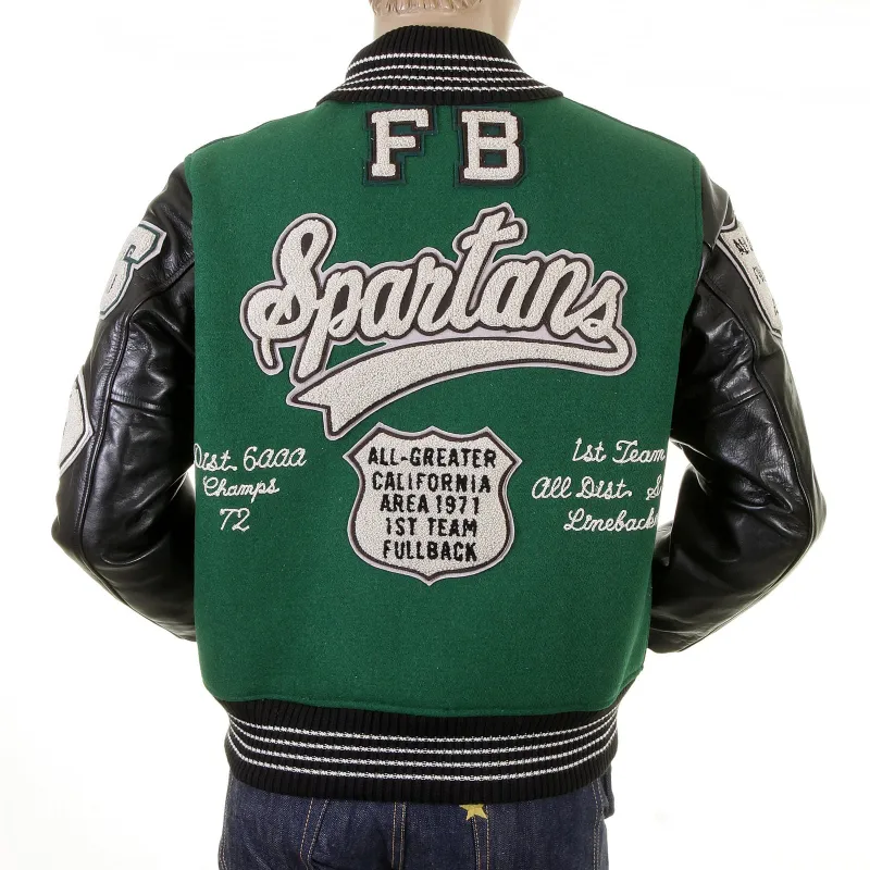 Green and Black Leather Sleeve WV12310 Award Spartans Jacket WHIT1092 made by Whitesville