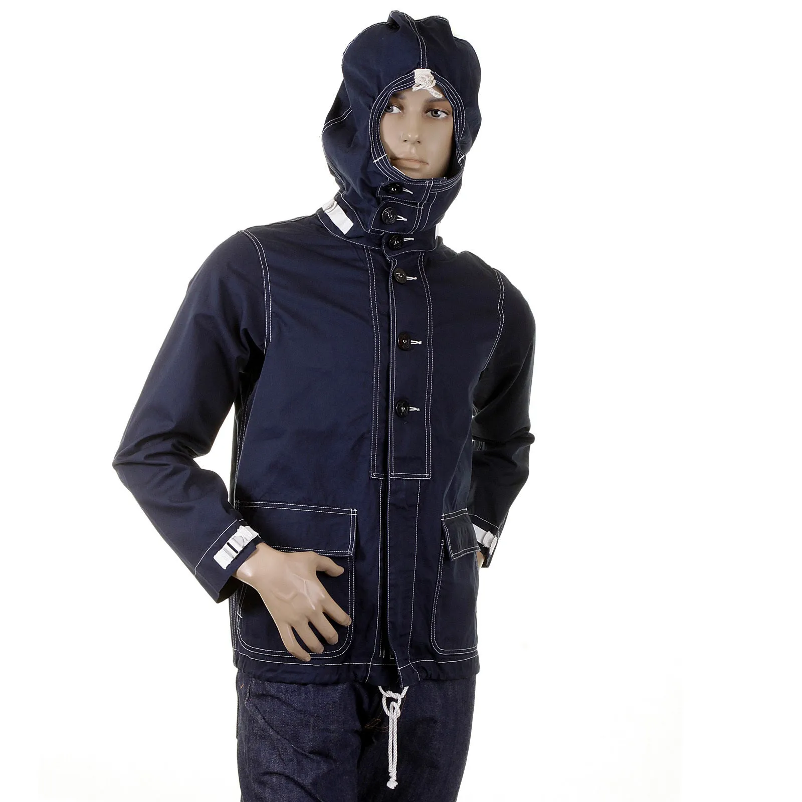 Lightweight Full Zip SC12164 Navy Herringbone Hooded Jacket CANE2104 sold by Sugar Cane product image thumbnail 3