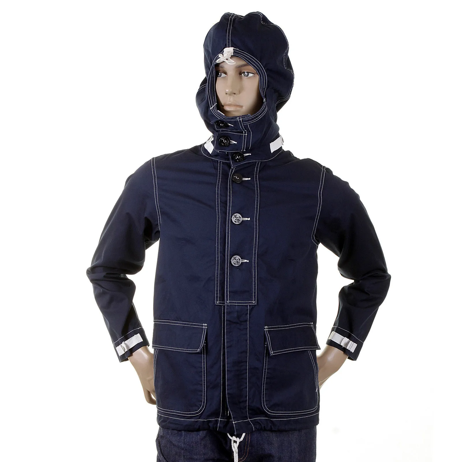 Lightweight Full Zip SC12164 Navy Herringbone Hooded Jacket CANE2104 sold by Sugar Cane