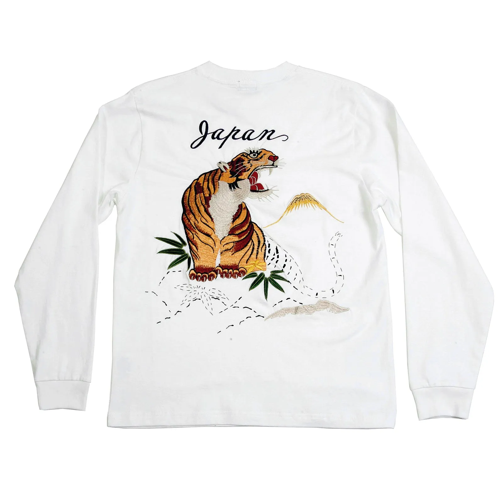 Tiger Embroidered White Long Sleeve TT64241 Slim Fit T-Shirt CANE2846 sold by Sugar Cane