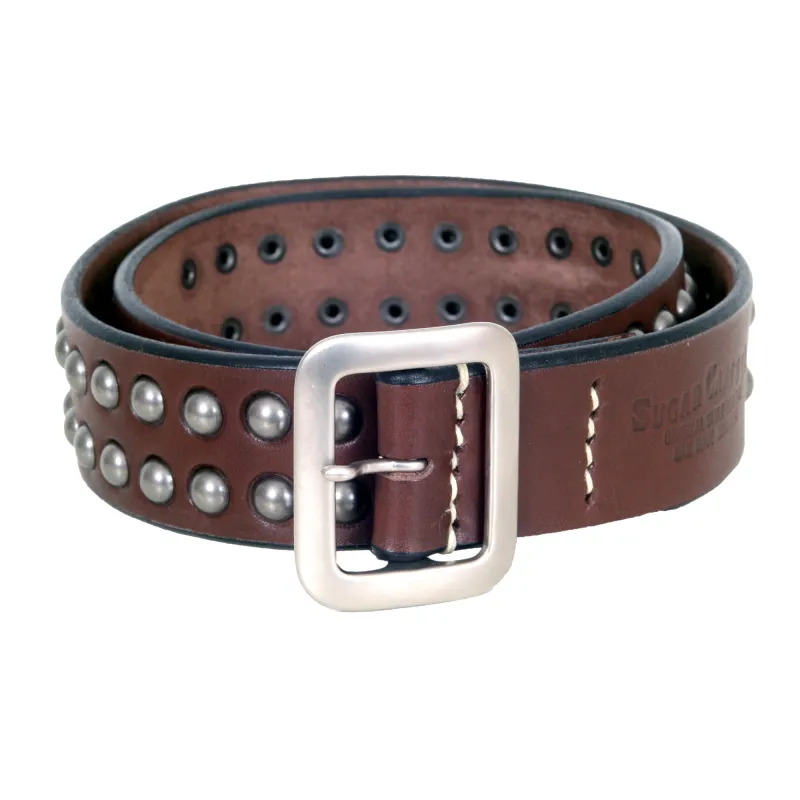 Thick Brown Leather SC02322 Cowhide Garrison Belt with Studs CANE7537 made by Sugar Cane